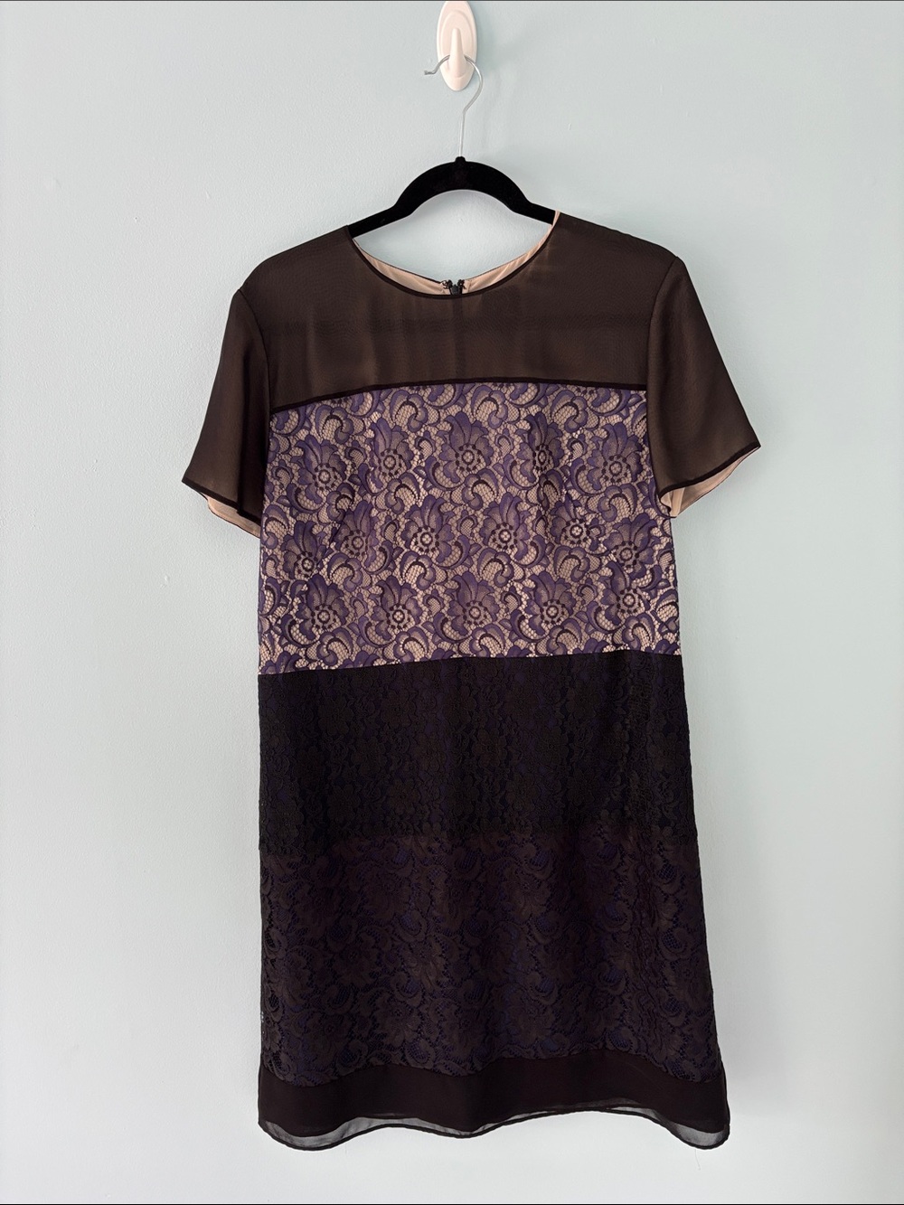 Alexander McQueen Black and Purple Lace Panel Shift Dress